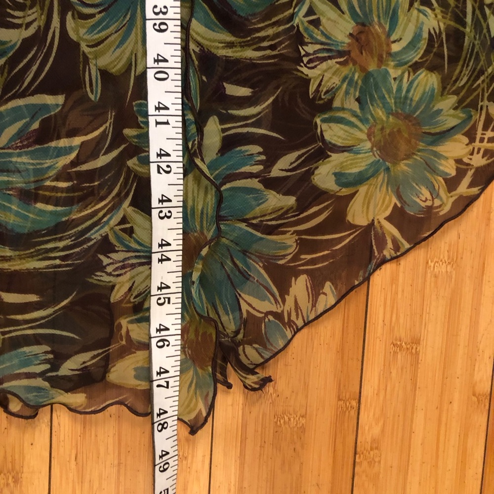 Meghan Matthews Daisy Floral Asymmetrical Sleeveless Green Brown Midi Dress 8 - Picture 10 of 10